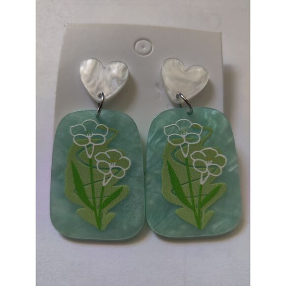Floral Pattern Geometric Drop Earrings - Picture 1 of 4
